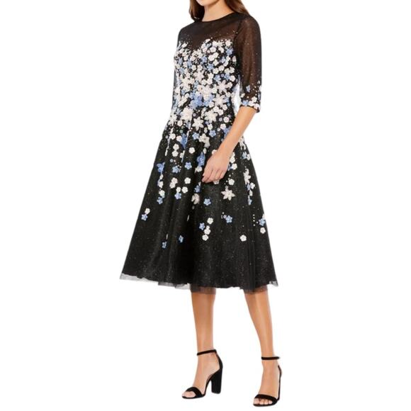 Mac Duggal Floral Embroidered A-Line Tea-Length Cocktail Dress Women’s Sz 14 - Picture 1 of 10